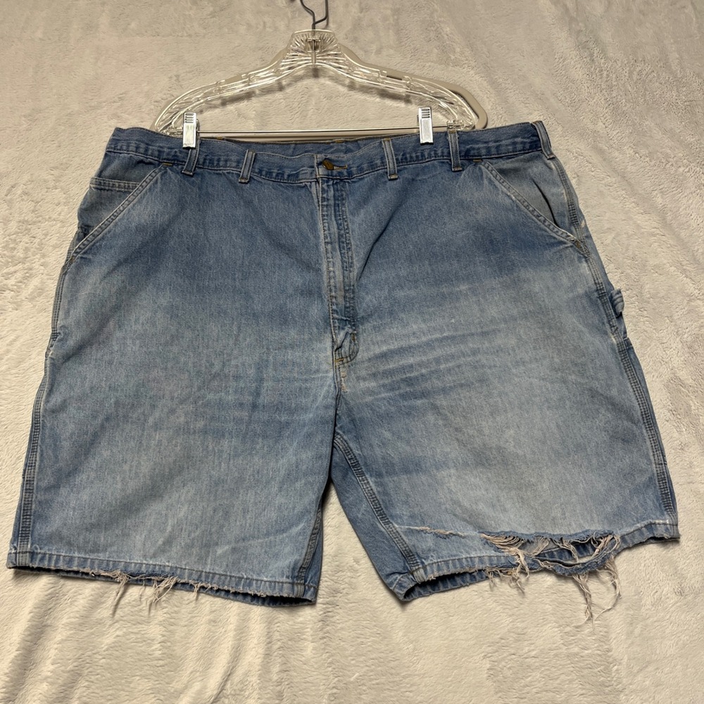 Carhartt Carpenter Shorts Mens 48 Blue Distressed Loose Fit B28-STW